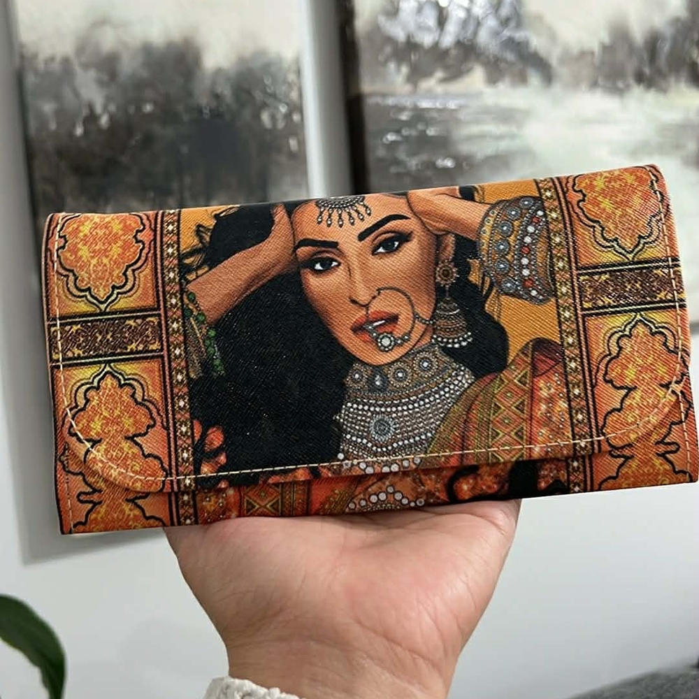 Artistic Orange and Black Clutch